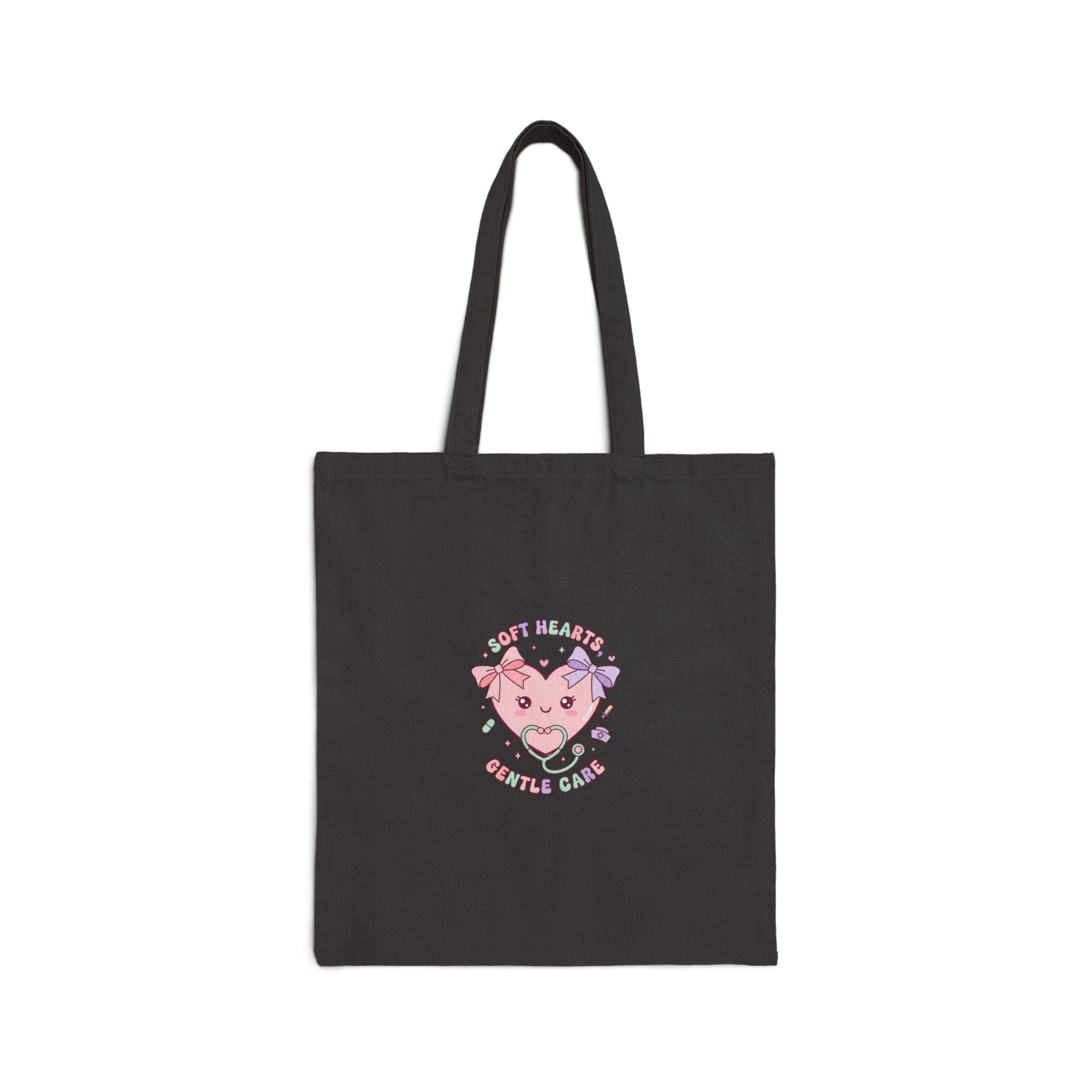 Cute Nurse Heart Illustration Tote | pastel coquette medical, kawaii nurse graphic Black 15" x 16"