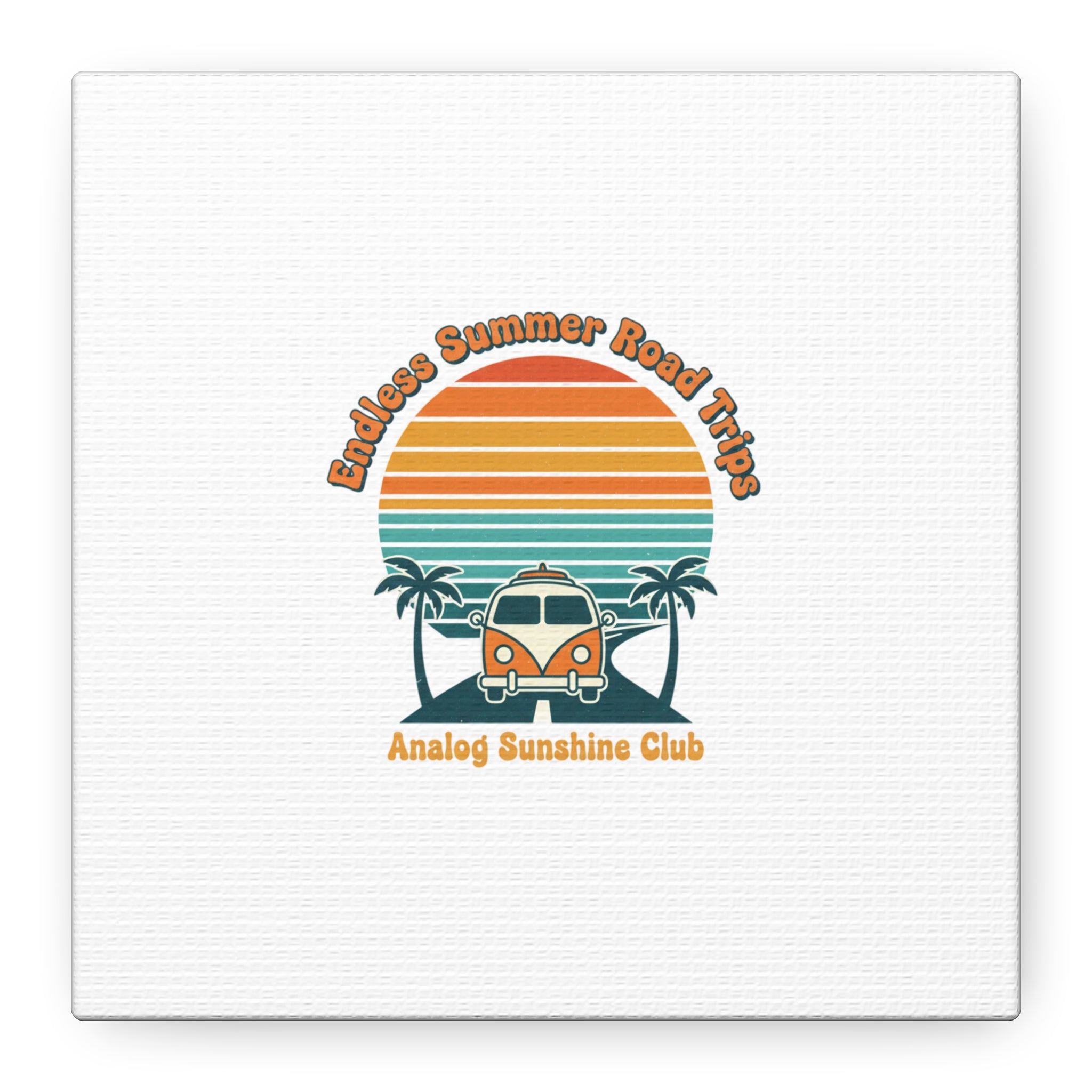 Endless Summer Road Trips Canvas | 1970s Sunset, Retro Surf Palm Art 6" x 6" 1.25"