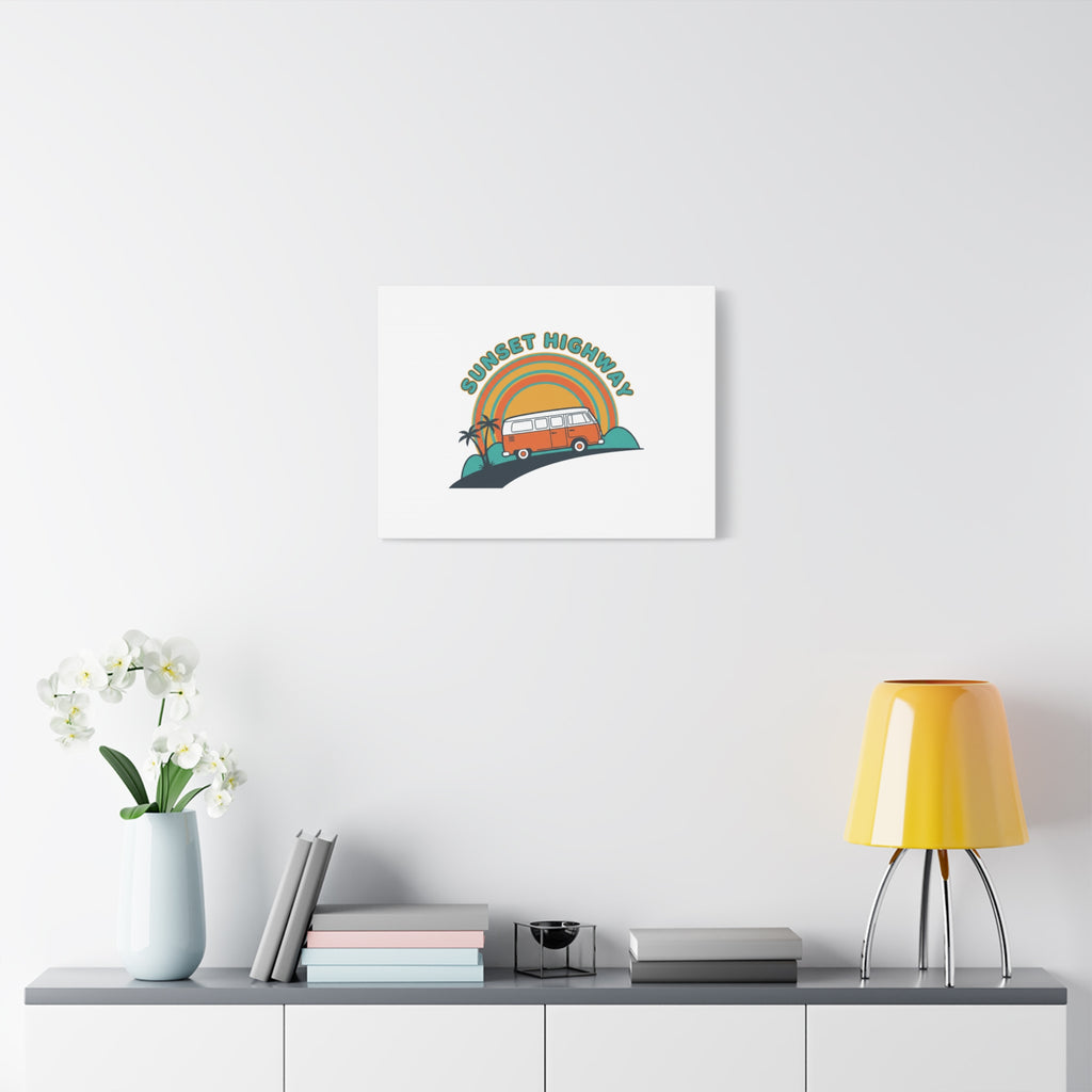 Sunset Highway Van Canvas | 1970s Retro Surf, Vintage Palm Poster 36" x 36" 1.25"