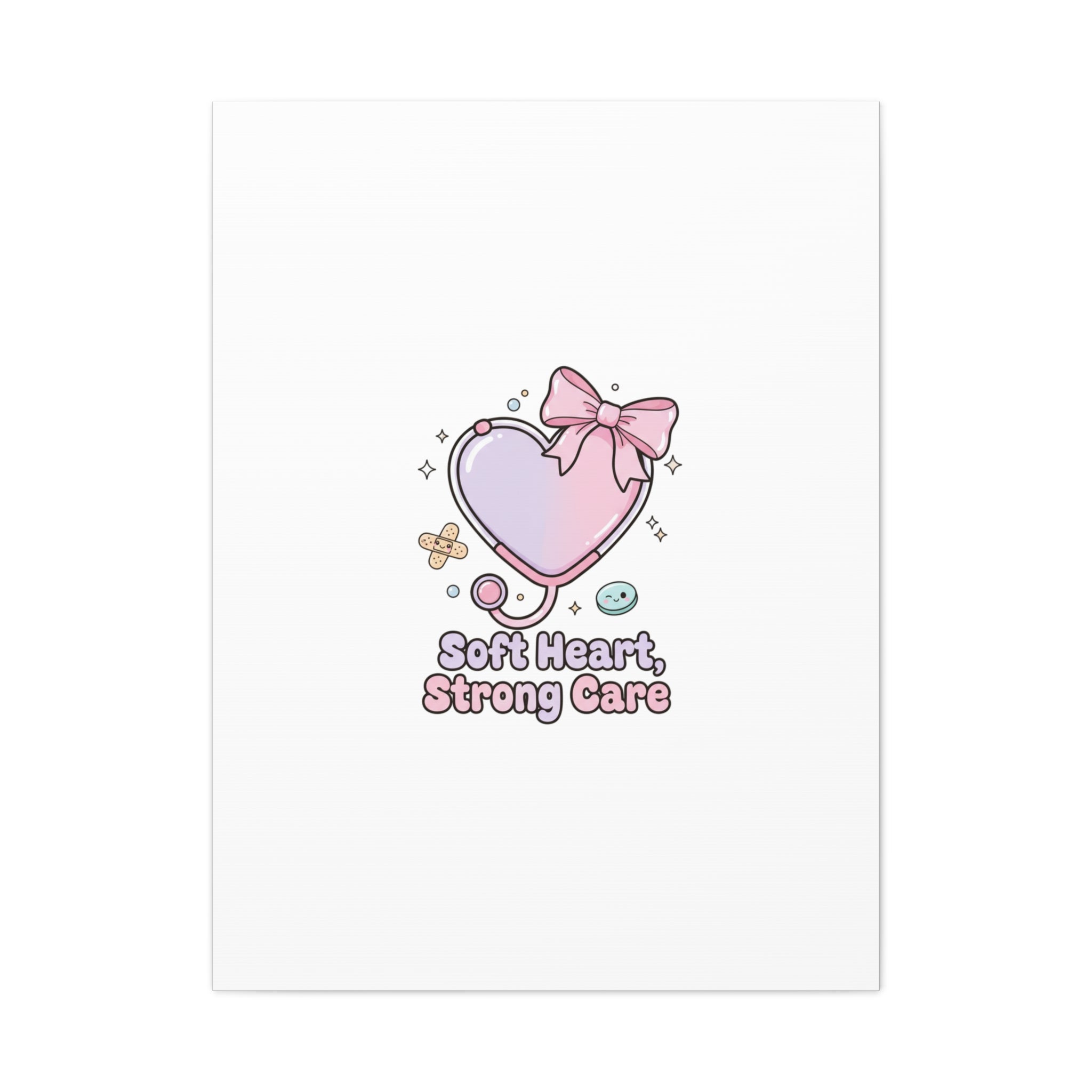 Soft Heart Strong Care Canvas, Pastel Cute Nurse Medical Art | Coquette Healthcare 30" x 40" (Vertical) 1.25"
