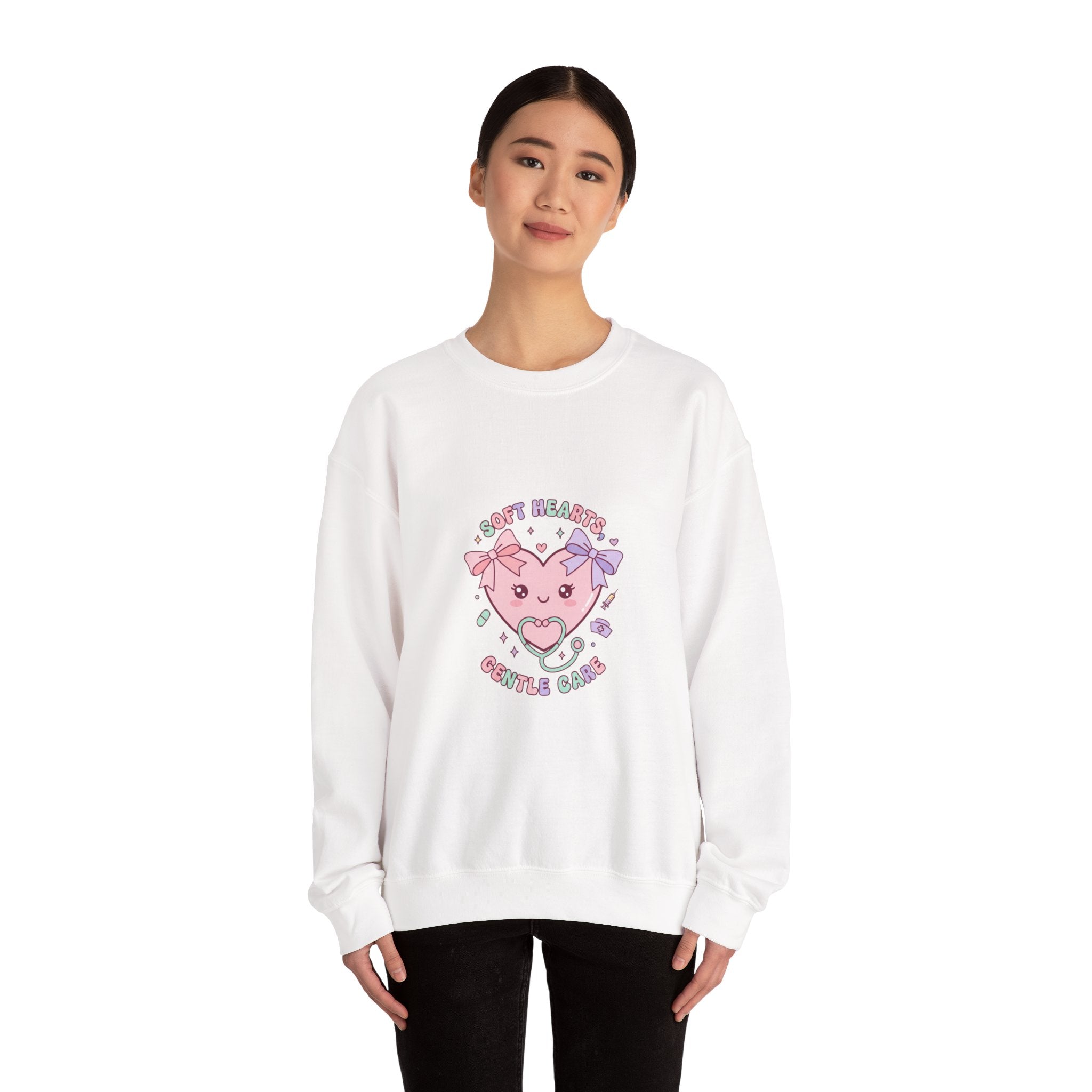 Cute Nurse Heart Crewneck Sweatshirt | pastel coquette medical, kawaii nurse graphic Navy