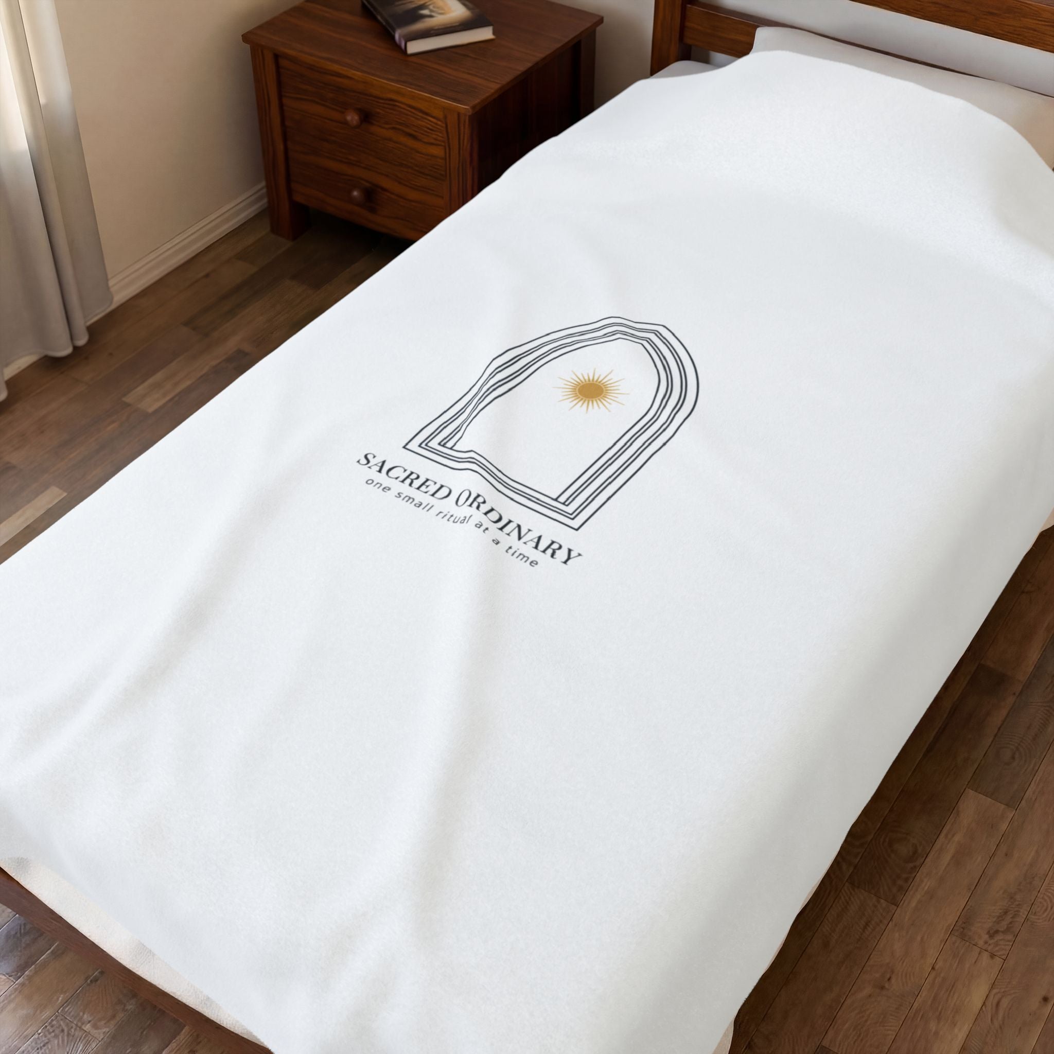 Gothic Arch Minimalist Motif Velveteen Plush Blanket | Quiet Luxury, Serene Typography 30" × 40"