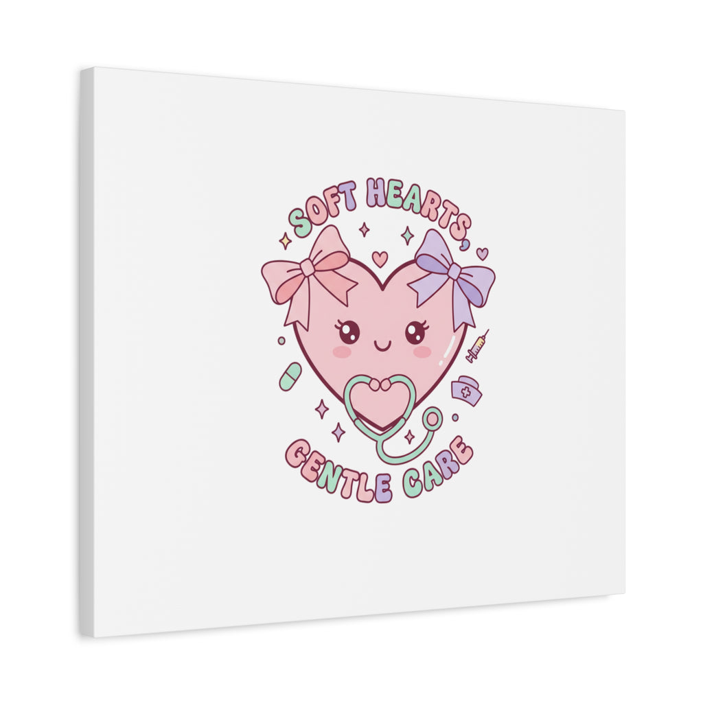 Soft Hearts Gentle Care Canvas, Cute Nurse Graphic | Pastel Coquette Medical Art 36" x 36" 1.25"
