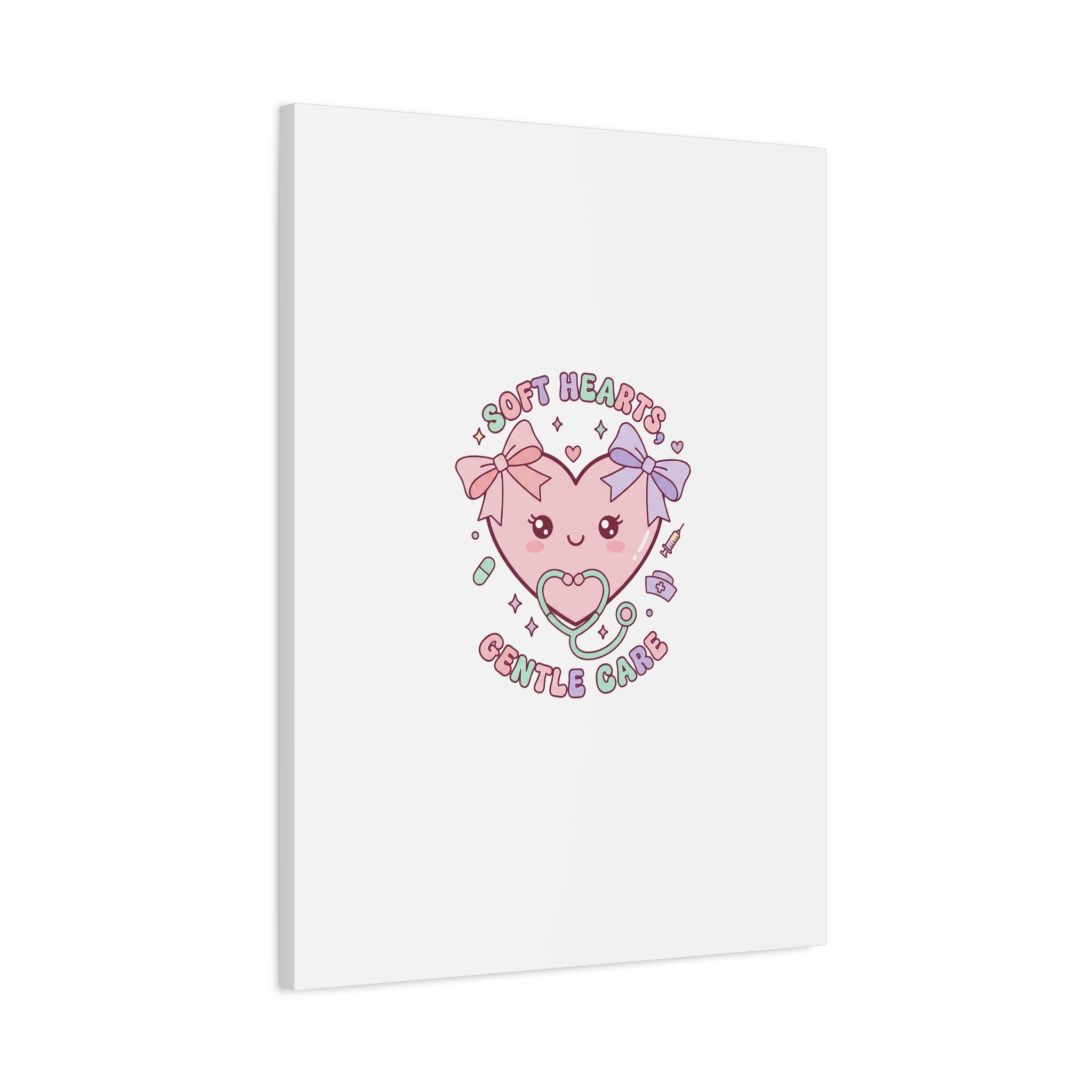 Soft Hearts Gentle Care Canvas, Cute Nurse Graphic | Pastel Coquette Medical Art 36" x 36" 1.25"
