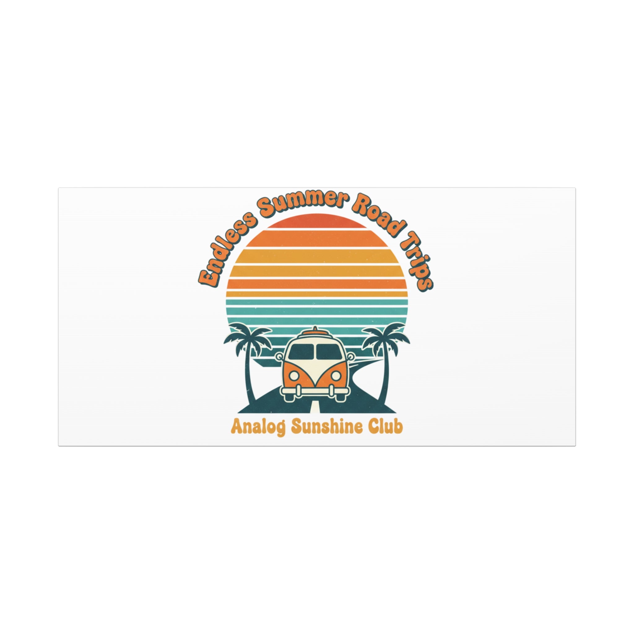 Endless Summer Road Trips Canvas | 1970s Sunset, Retro Surf Palm Art 30" x 15" (Horizontal) 1.25"