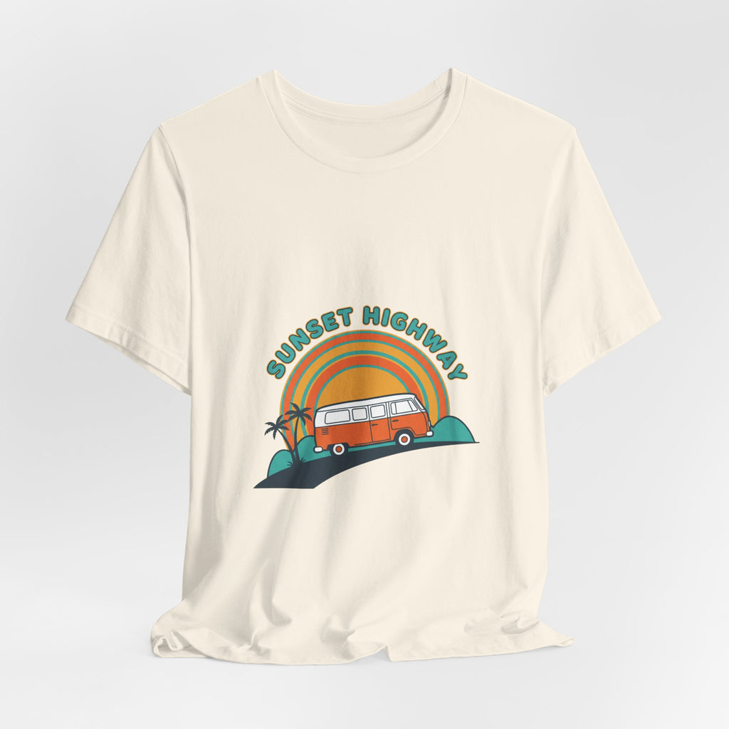 Sunset Highway VW Van Graphic Tee | 70s Sunset Shirt, Retro Surf Vintage Palm Navy
