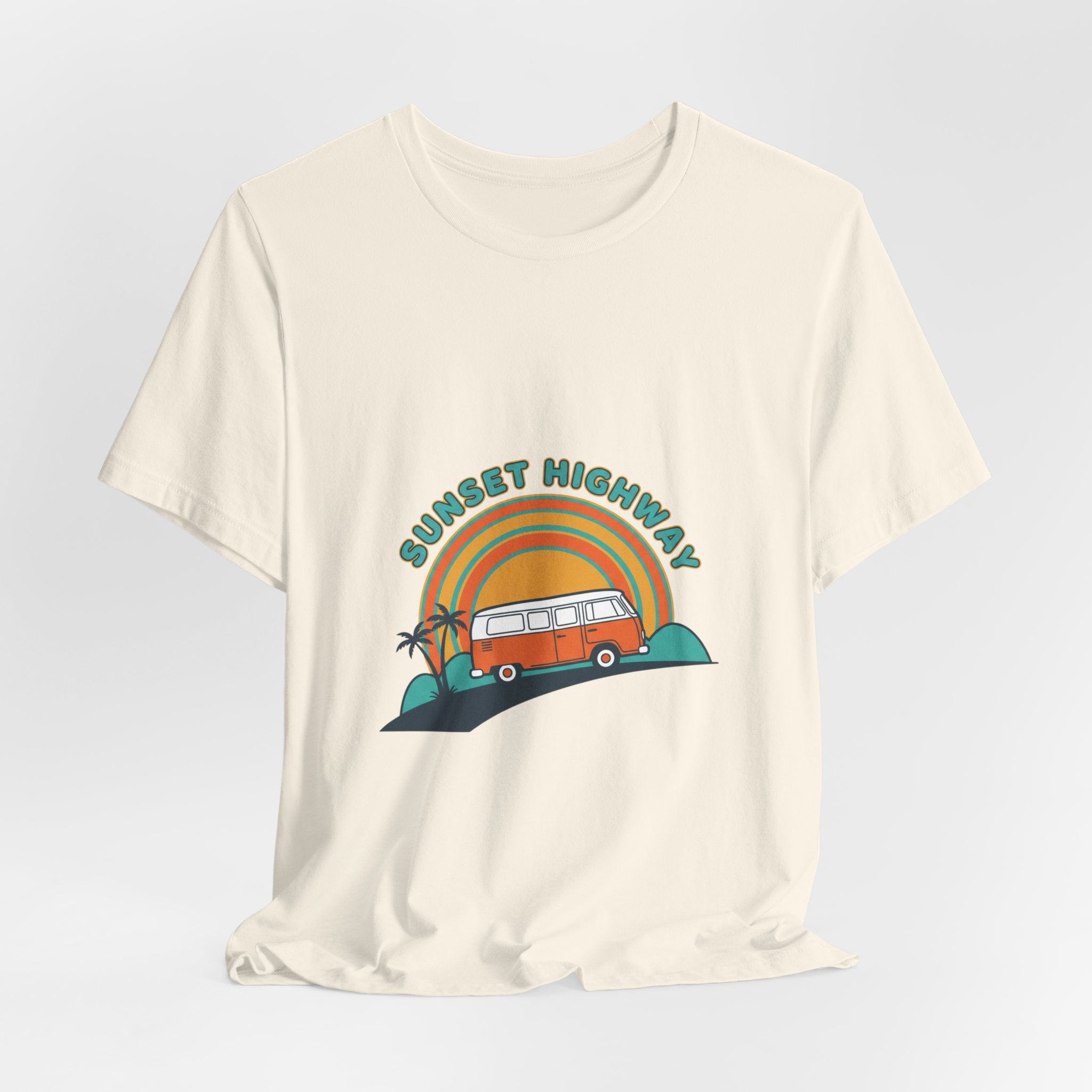 Sunset Highway VW Van Graphic Tee | 70s Sunset Shirt, Retro Surf Vintage Palm Navy