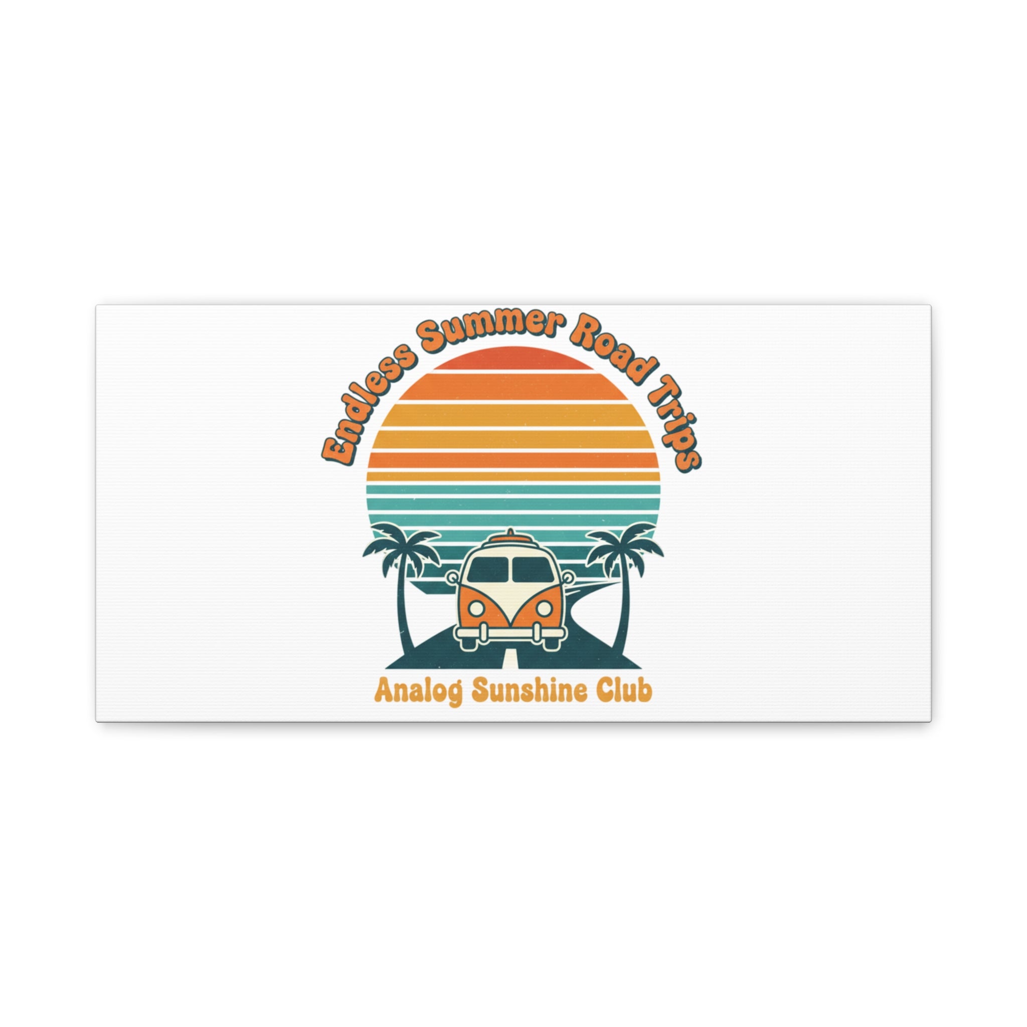 Endless Summer Road Trips Canvas | 1970s Sunset, Retro Surf Palm Art 20" x 10" (Horizontal) 1.25"