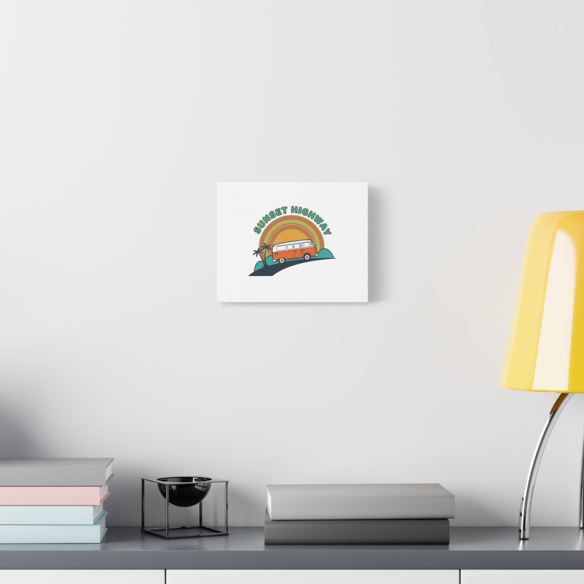 Sunset Highway Van Canvas | 1970s Retro Surf, Vintage Palm Poster 36" x 36" 1.25"