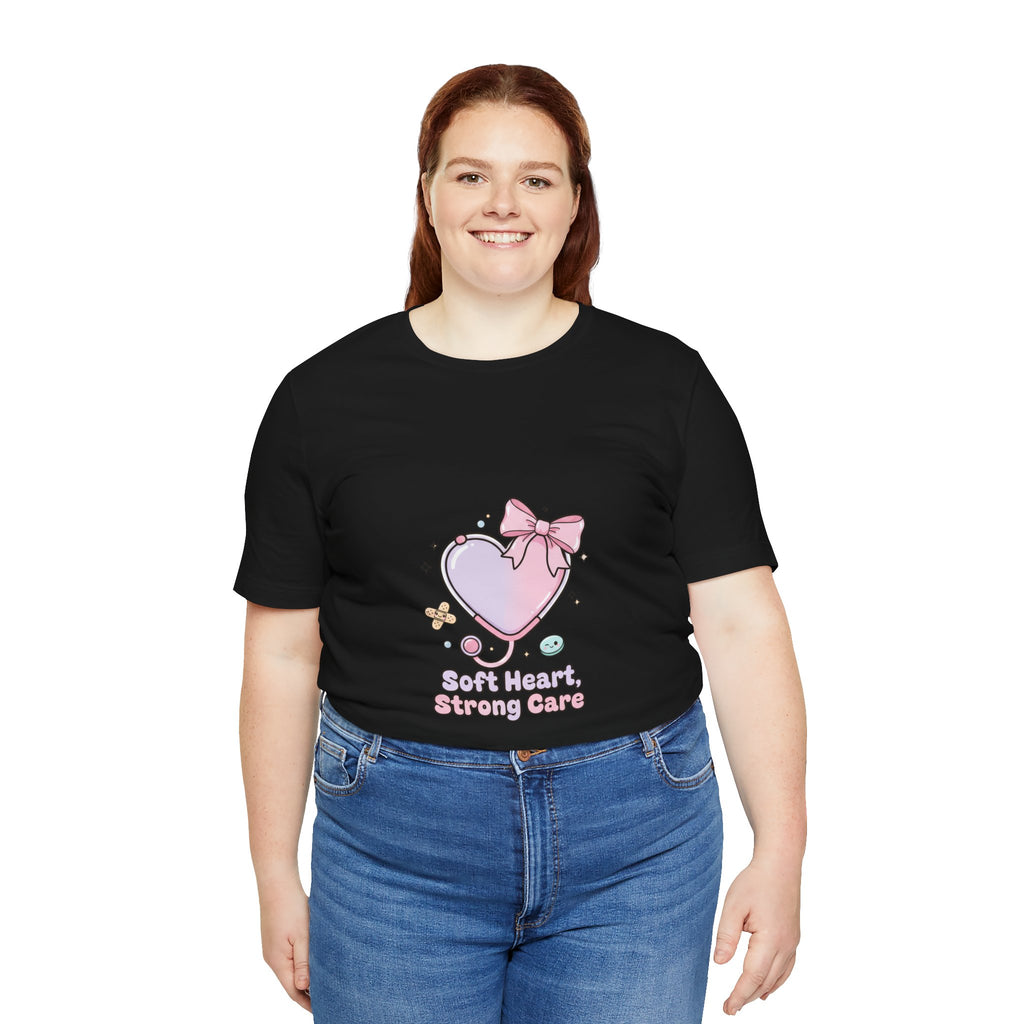Soft Heart Strong Care T-Shirt | cute nurse graphic, pastel coquette medical shirt Navy
