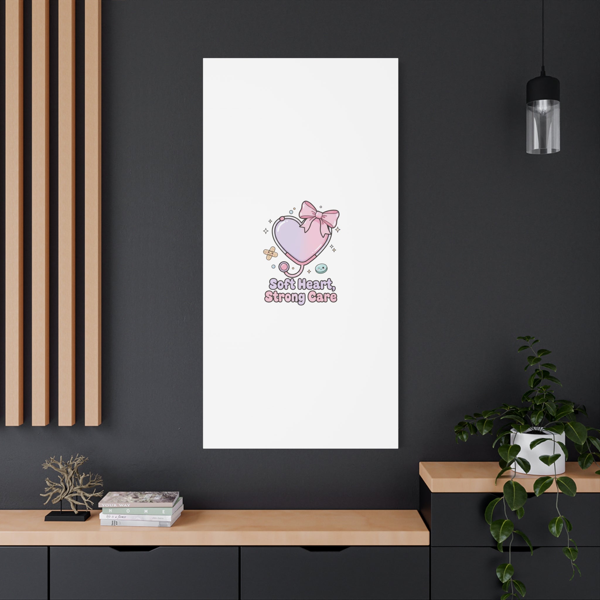 Soft Heart Strong Care Canvas, Pastel Cute Nurse Medical Art | Coquette Healthcare 36" x 36" 1.25"