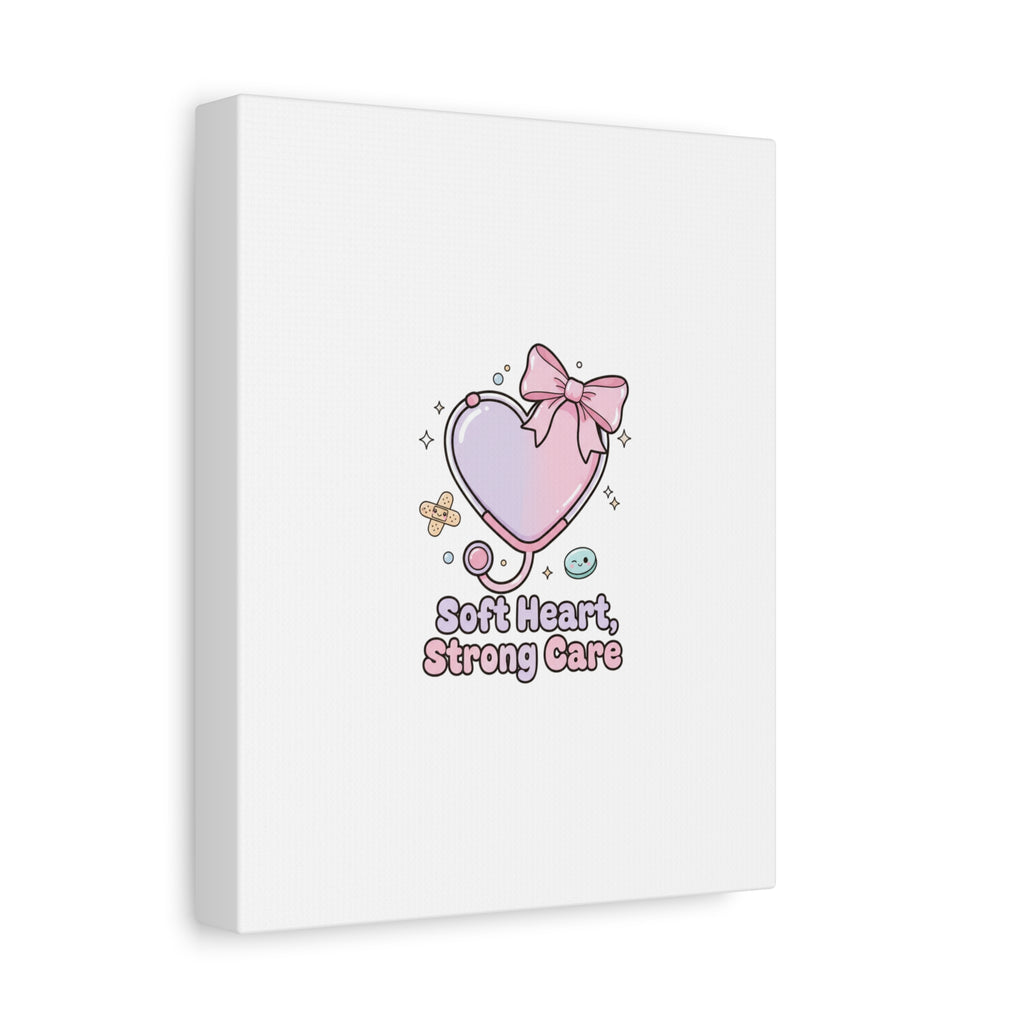 Soft Heart Strong Care Canvas, Pastel Cute Nurse Medical Art | Coquette Healthcare 36" x 36" 1.25"