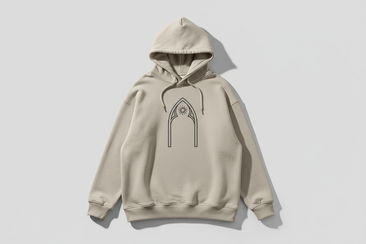 Gothic Arch Minimalist Hoodie | Monastic Minimalism, serene typography